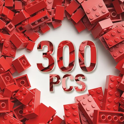 RWDTER 300 Piece Building Bricks Bulk 6 Size Classic Mixed Building Block Set Compatible with Lego and Major Brands Suitable for Boys and Girls Over 6 Years Old Red - Image 1