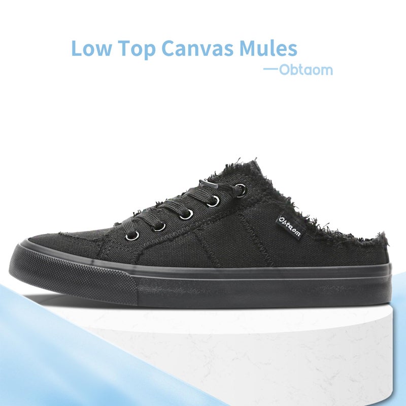 Obtaom btaom Women Canvas Mules Memory Foam Clipper Fashion Sneakers Comfortable Slip-On Mule Backless Holiday Shoesï¼ˆBlack/Blackï¼ŒUS8ï¼‰ - Image 3