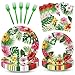 Merriva 100 Pcs Tropical Luau Party Supplies Set Serves 25 Disposable Hibiscus Floral Paper Plates Napkins and Forks Hawaiian Themed Tableware for Summer BBQ Pool and Beach Aloha Birthday Decorations - Image 3