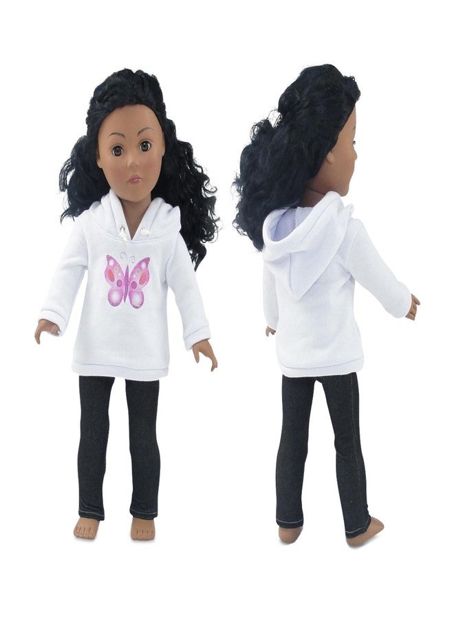 Emily Rose 18-inch Doll Clothes White Hoodie Sweatshirt and Stretch Blue Jeans - Casual Outdoor Clothing Outfit | Doll NOT Included | USA Business | Gift Boxed! - Image 1