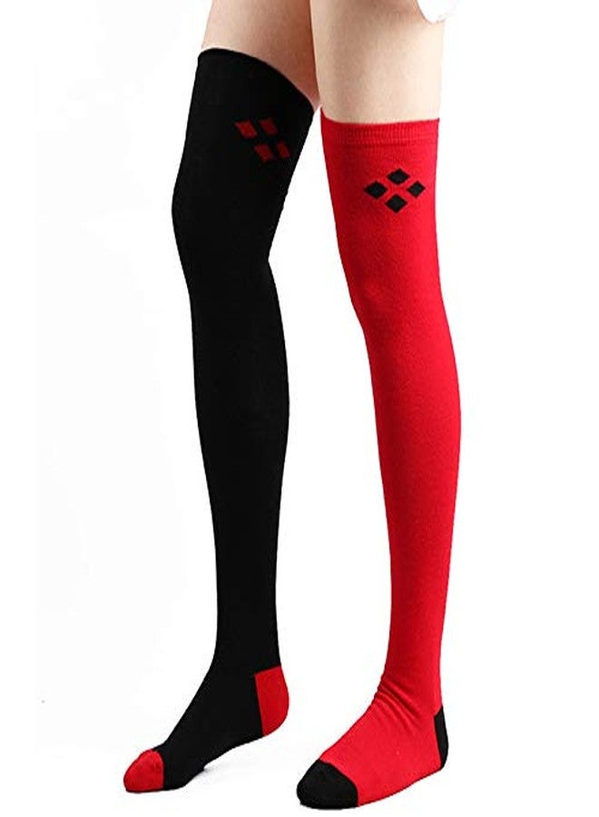 مونيك جوارب نسائية طويلة للغاية من مونيك، مصنوعة من القطن الناعم والدافئ، تصل إلى فوق الركبة، مناسبة لفصلي الربيع والخريف والشتاء، زوج واحد باللونين الأسود والأحمر، مقاس واحد - Image 4