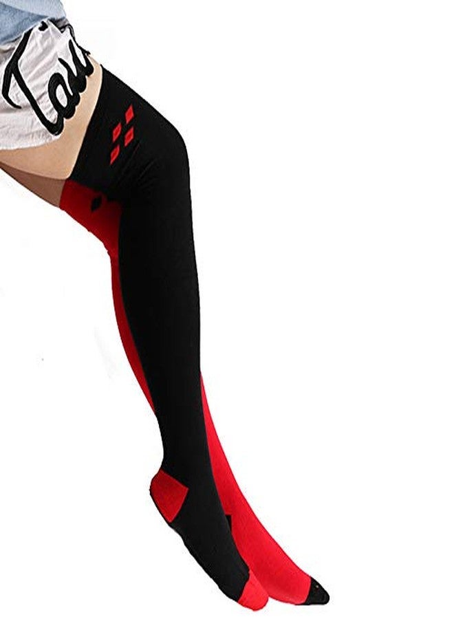 مونيك جوارب نسائية طويلة للغاية من مونيك، مصنوعة من القطن الناعم والدافئ، تصل إلى فوق الركبة، مناسبة لفصلي الربيع والخريف والشتاء، زوج واحد باللونين الأسود والأحمر، مقاس واحد - Image 5