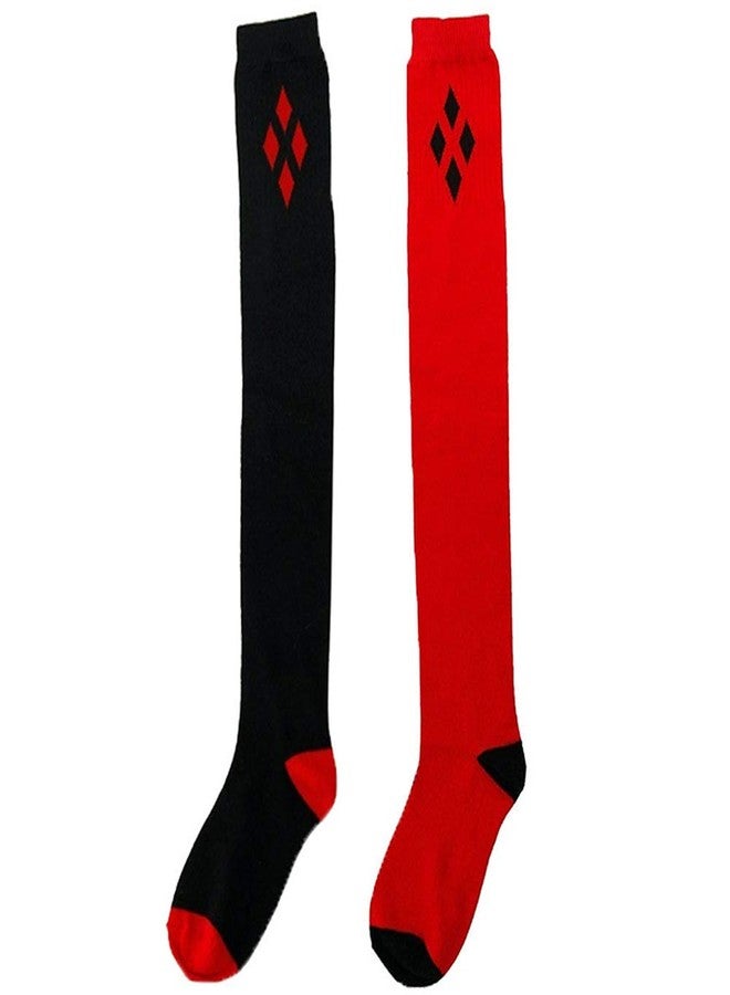 مونيك جوارب نسائية طويلة للغاية من مونيك، مصنوعة من القطن الناعم والدافئ، تصل إلى فوق الركبة، مناسبة لفصلي الربيع والخريف والشتاء، زوج واحد باللونين الأسود والأحمر، مقاس واحد - Image 1