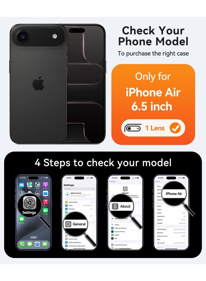 ESCASE Magnetic Cover for iPhone 17 Air 6.5 Inch, MagSafe Compatible, Full Camera Protection, Translucent Matte Slim Protective Shockproof Case, Black - Image 2