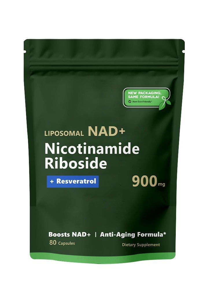 NAD High Purity NAD Supplement True NAD Plus Supplement Resveratrol for Anti-Aging, Energy, Focus DNA Repair and Boost NAD+ for Cellular Energy Metabolism 80 Capsules/Bag  - Image 1