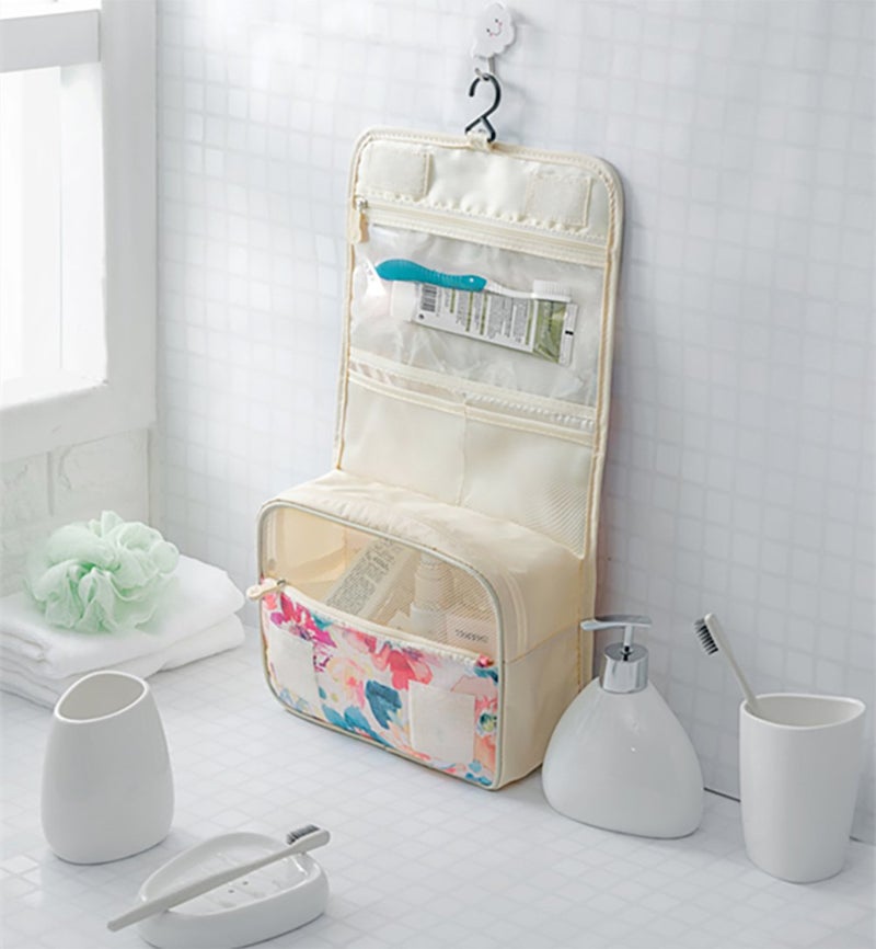 Mossio Hanging Toiletry Bag - Large Cosmetic Makeup Travel Organizer for Men & Women with Sturdy Hook (White Baroque) - Image 2