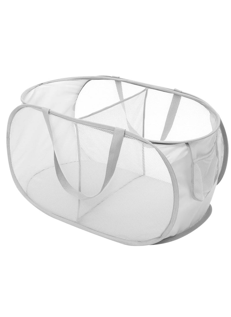 TYCOM Pop Up Laundry Mesh Hamper Basket Storage Solution Compact Bin Mesh Collapsible Bag Laundry Hamper Collapsible Laundry Basket White Double Compartment.  - Image 1