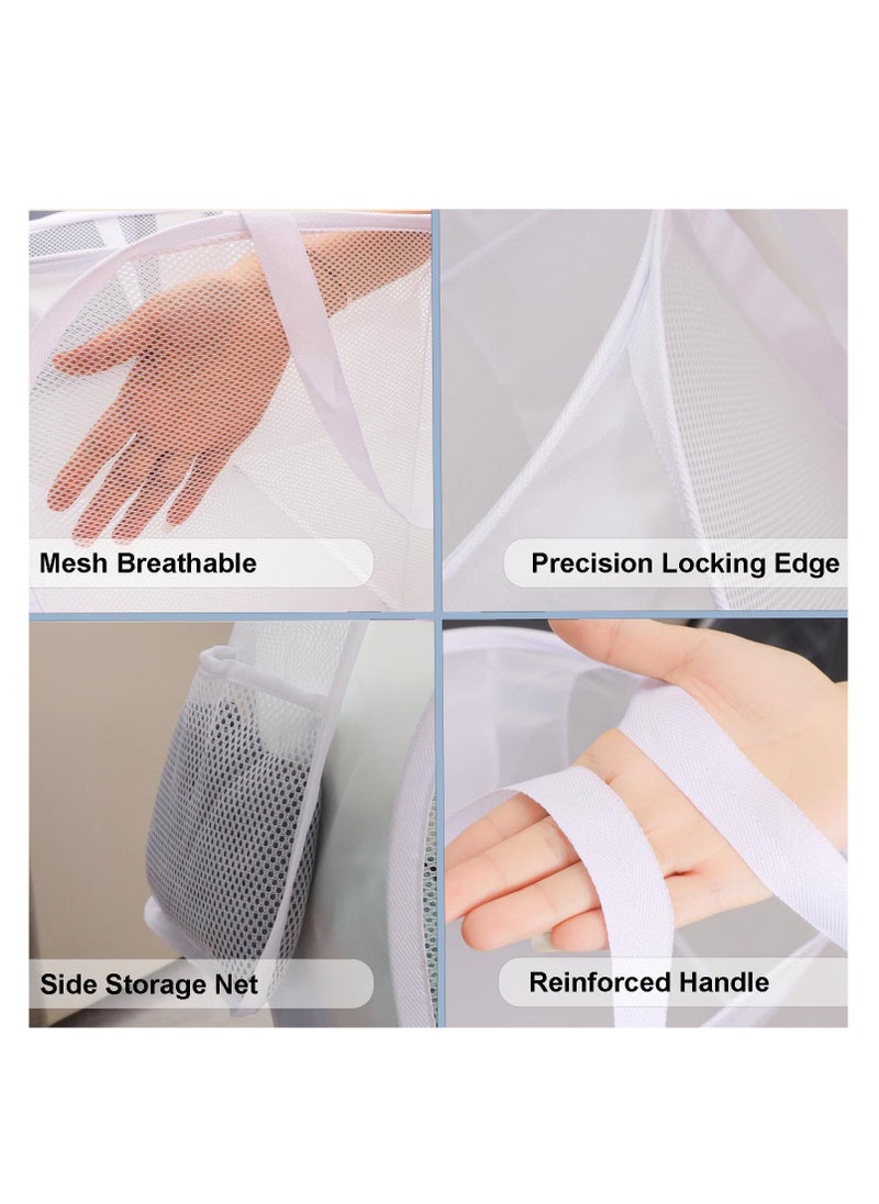 TYCOM Pop Up Laundry Mesh Hamper Basket Storage Solution Compact Bin Mesh Collapsible Bag Laundry Hamper Collapsible Laundry Basket White Double Compartment.  - Image 3