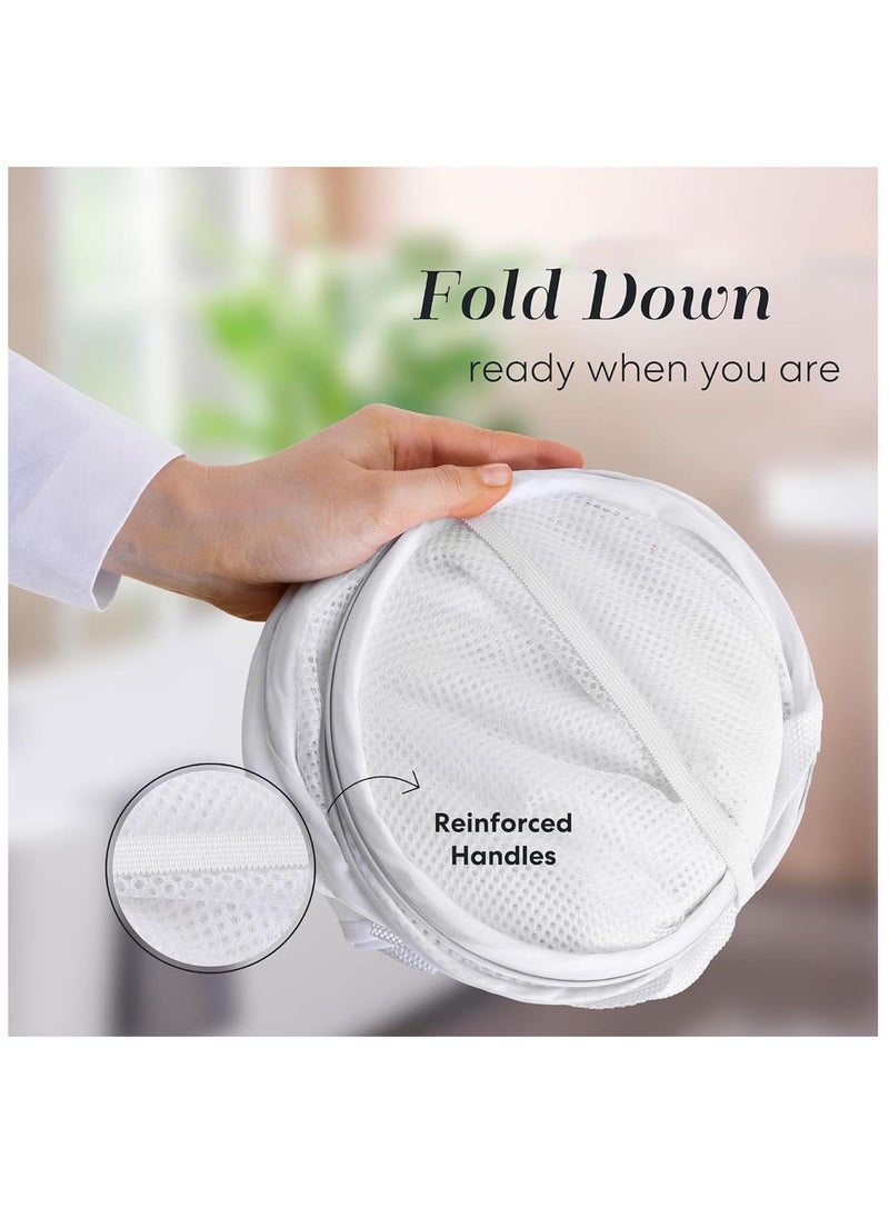 TYCOM Pop Up Laundry Mesh Hamper Basket Storage Solution Compact Bin Mesh Collapsible Bag Laundry Hamper Collapsible Laundry Basket White Double Compartment.  - Image 4
