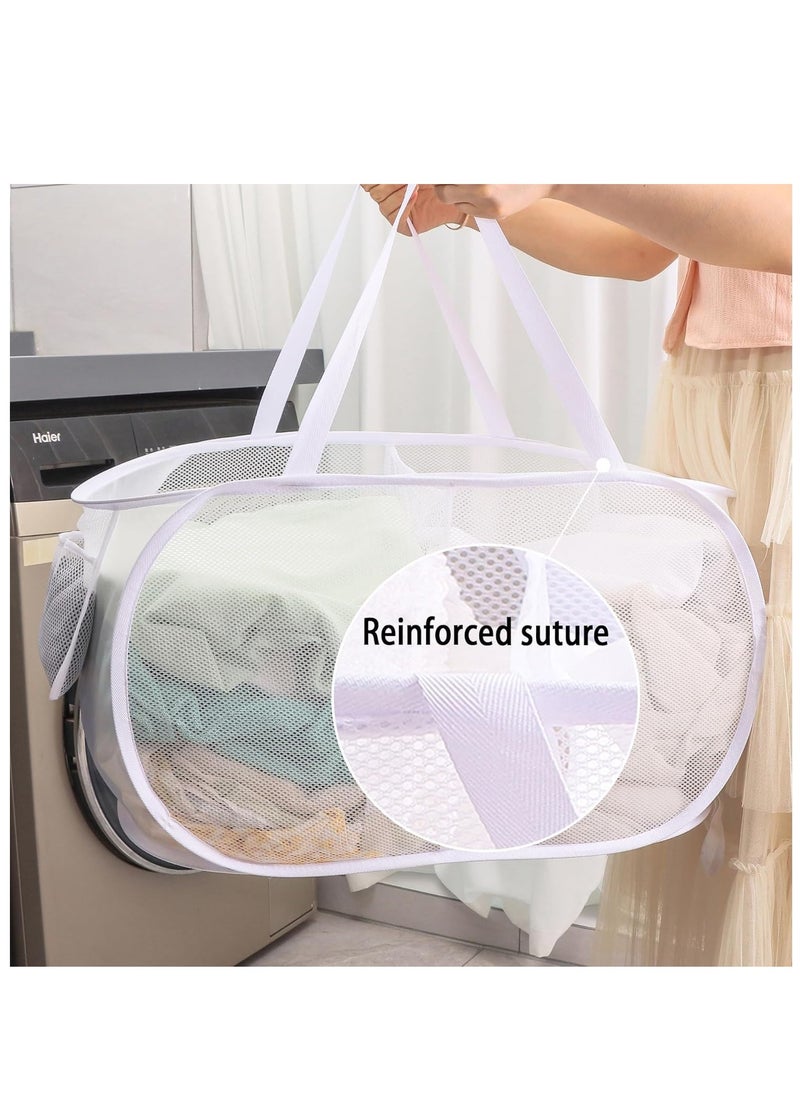 TYCOM Pop Up Laundry Mesh Hamper Basket Storage Solution Compact Bin Mesh Collapsible Bag Laundry Hamper Collapsible Laundry Basket White Double Compartment.  - Image 5
