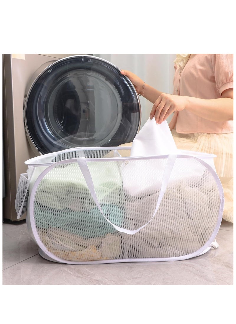 Pop Up Laundry Mesh Hamper Basket Storage Solution Compact Bin Mesh Collapsible Bag Laundry Hamper Collapsible Laundry Basket White Double Compartment.