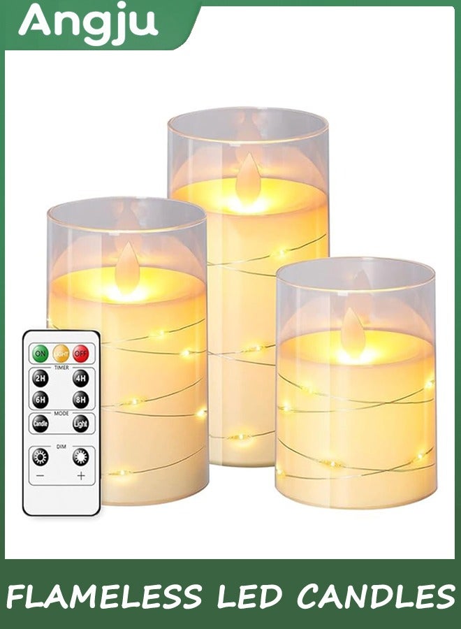 Angju Flameless LED Candles with Timer 3 Pc Flickering Flameless Candles for Romantic Ambiance and Home Decoration Durable Acrylic Shell,with Embedded Star String，Battery Operated Candles（Ivory） - Image 1