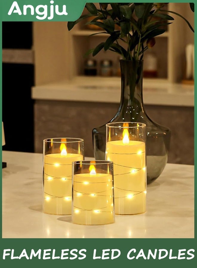 Angju Flameless LED Candles with Timer 3 Pc Flickering Flameless Candles for Romantic Ambiance and Home Decoration Durable Acrylic Shell,with Embedded Star String，Battery Operated Candles（Ivory） - Image 2