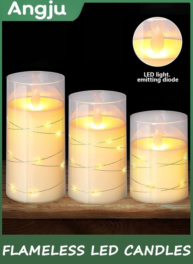 Angju Flameless LED Candles with Timer 3 Pc Flickering Flameless Candles for Romantic Ambiance and Home Decoration Durable Acrylic Shell,with Embedded Star String，Battery Operated Candles（Ivory） - Image 5