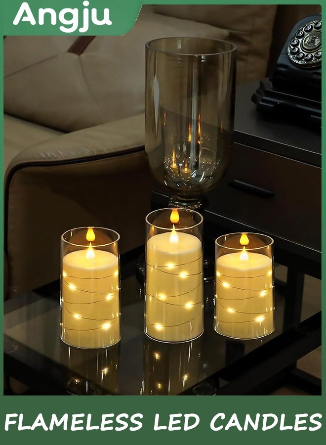Angju Flameless LED Candles with Timer 3 Pc Flickering Flameless Candles for Romantic Ambiance and Home Decoration Durable Acrylic Shell,with Embedded Star String，Battery Operated Candles（Ivory） - Image 4