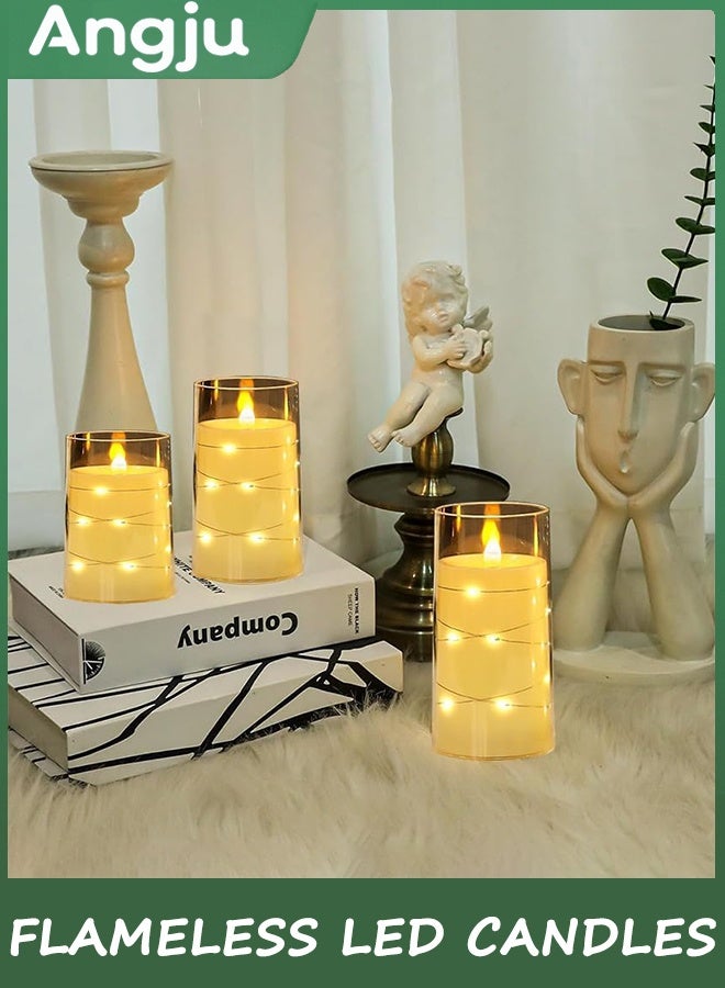 Angju Flameless LED Candles with Timer 3 Pc Flickering Flameless Candles for Romantic Ambiance and Home Decoration Durable Acrylic Shell,with Embedded Star String，Battery Operated Candles（Ivory） - Image 3