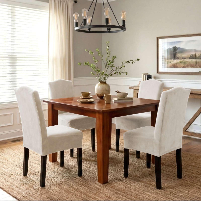 H.VERSAILTEX Dining Chair Covers Velvet Stretch Chair Covers for Dining Room Set of 4 Parson Chair Slipcovers Chair Protectors Covers Dining, Soft Thick Solid Velvet Fabric Washable, Ivory - Image 4