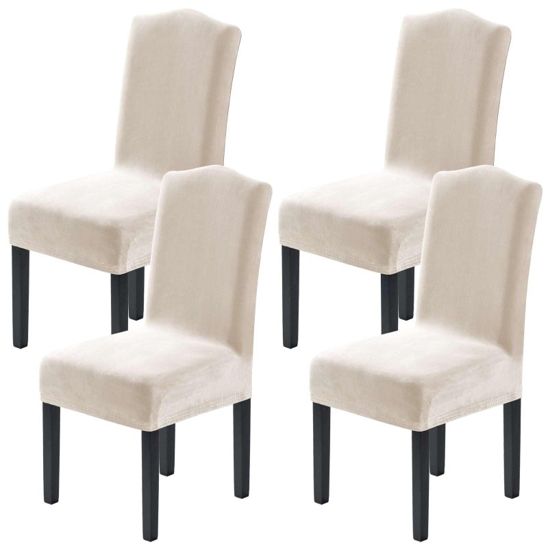 H.VERSAILTEX Dining Chair Covers Velvet Stretch Chair Covers for Dining Room Set of 4 Parson Chair Slipcovers Chair Protectors Covers Dining, Soft Thick Solid Velvet Fabric Washable, Ivory - Image 1