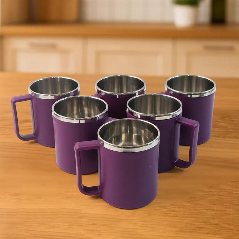 SUPERMOM Steel Cup Set 6 Pcs – Stainless Steel Inner Coffee Mug Set, Cups for Hot & Cold Beverages, Durable, Rust-Resistant & Reusable Drinkware for Home, Office & Gifting (200 ml, Multicolor) - Image 1