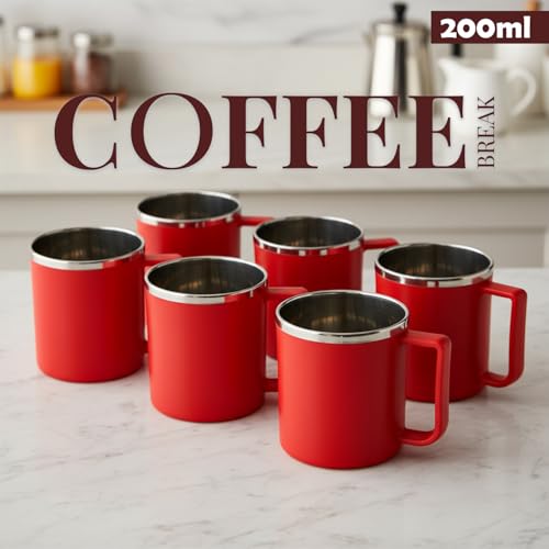 SUPERMOM Steel Cup Set 6 Pcs – Stainless Steel Inner Coffee Mug Set, Cups for Hot & Cold Beverages, Durable, Rust-Resistant & Reusable Drinkware for Home, Office & Gifting (200 ml, Multicolor) - Image 3