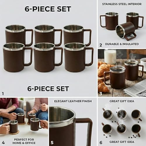 SUPERMOM Steel Cup Set 6 Pcs – Stainless Steel Inner Coffee Mug Set, Cups for Hot & Cold Beverages, Durable, Rust-Resistant & Reusable Drinkware for Home, Office & Gifting (200 ml, Multicolor) - Image 2