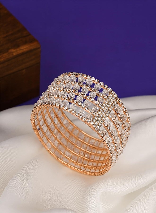 SHANKHRAJ MALL Crystal Rhinestone Stretch Bracelet, Rose Gold, Multi-Row, Bangle Style, Wedding Party Jewelry - Image 2