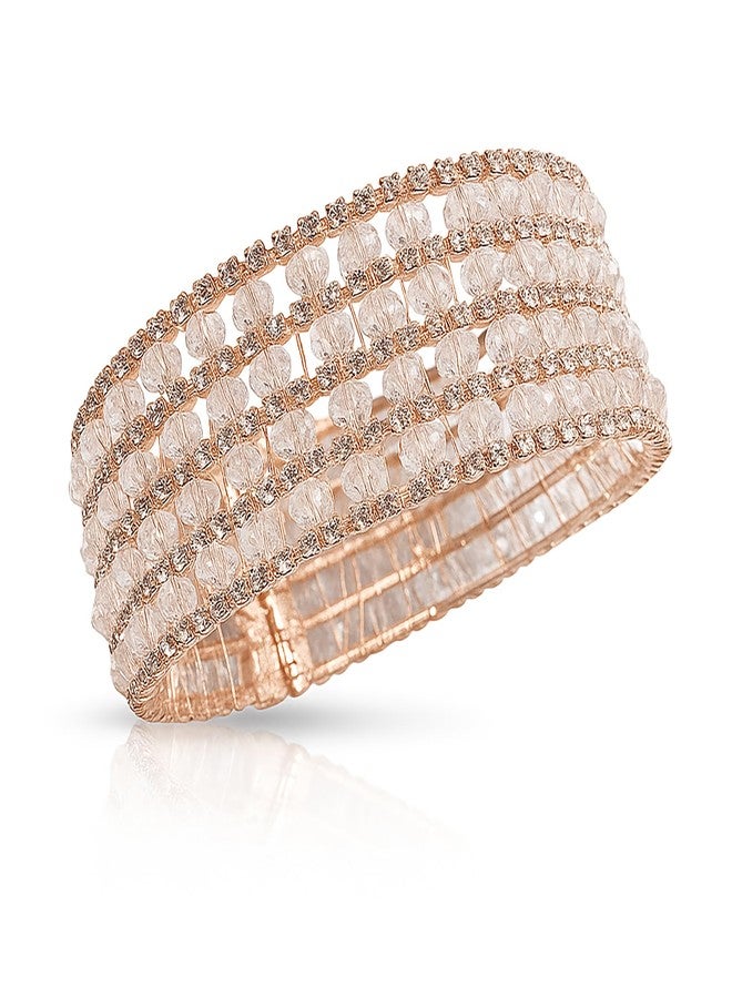 SHANKHRAJ MALL Crystal Rhinestone Stretch Bracelet, Rose Gold, Multi-Row, Bangle Style, Wedding Party Jewelry - Image 4