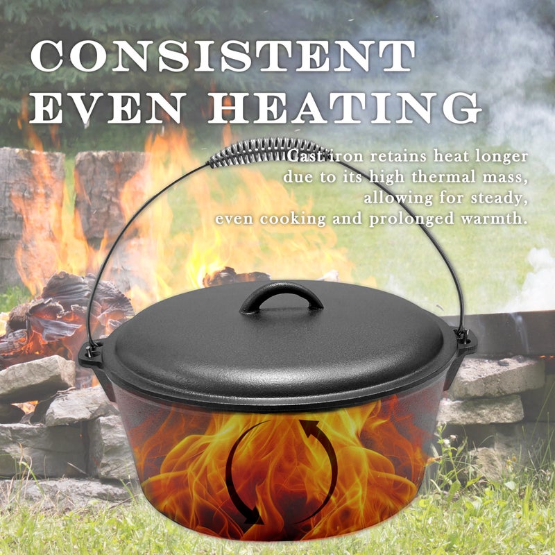 Cuisiland 9 Quart Cast Iron Dutch Oven with Dome Lid & Bail Handle â€“ Pre-Seasoned Campfire Pot for Outdoor Cooking, Baking, Braising & Stews â€“ Heavy-Duty, Even-Heat Casserole Pot for Camping & Home Use - Image 3