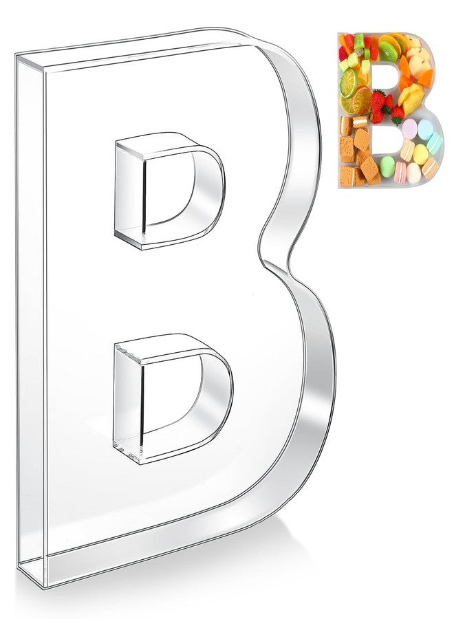 Uiifan 10'' Acrylic Letter Box Form Tray Display Fillable Letter Charcuterie Box Acrylic Candy Dish for Birthday Party Reusable Plates for Food, Not Include Lid(Clear,Letter B) - Image 1