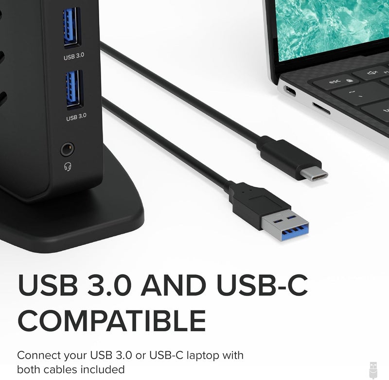 Plugable USB 3.0 and USB-C Universal Laptop Docking Station with 2 HDMI Ports for Windows, Mac (Driver Required), and ChromeOS, Gigabit Ethernet, Audio - Image 4
