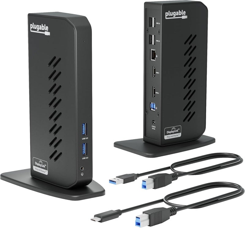 Plugable USB 3.0 and USB-C Universal Laptop Docking Station with 2 HDMI Ports for Windows, Mac (Driver Required), and ChromeOS, Gigabit Ethernet, Audio - Image 1