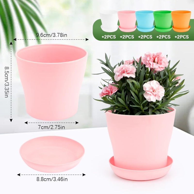 OALCQ 4 Inch Plant Pots 10 Pcs Small Flower Pots For Indoor Plant Pots Succulent Pots Small Plant Pots With Drainage Planters For Indoor Plants Nursery Pots Plastic Pots For Plants Herb Planter 5 Colors - Image 2