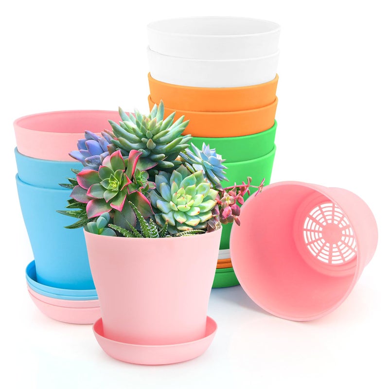OALCQ 4 Inch Plant Pots 10 Pcs Small Flower Pots For Indoor Plant Pots Succulent Pots Small Plant Pots With Drainage Planters For Indoor Plants Nursery Pots Plastic Pots For Plants Herb Planter 5 Colors - Image 1