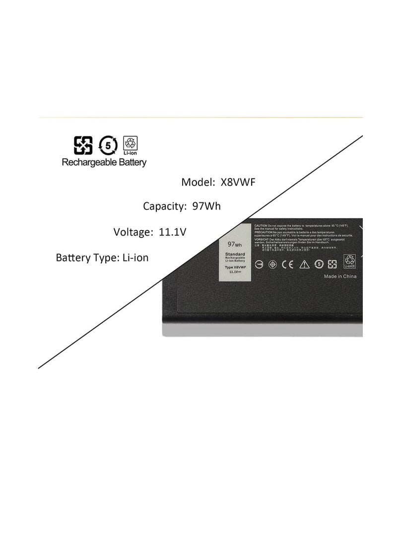 زيكسين بطارية بديلة 97Wh X8VWF لجهاز Dell Latitude 14 Rugged 5404 5414 E5404 Extreme 7404 7414 E7404 Series Laptop CJ2K1 VCWGN 4XKN5 YGV51 DKNKD XN4KN XRJDF 0W11V7 453-BBBE 11.1V 8700mAh 9Cell - Image 2