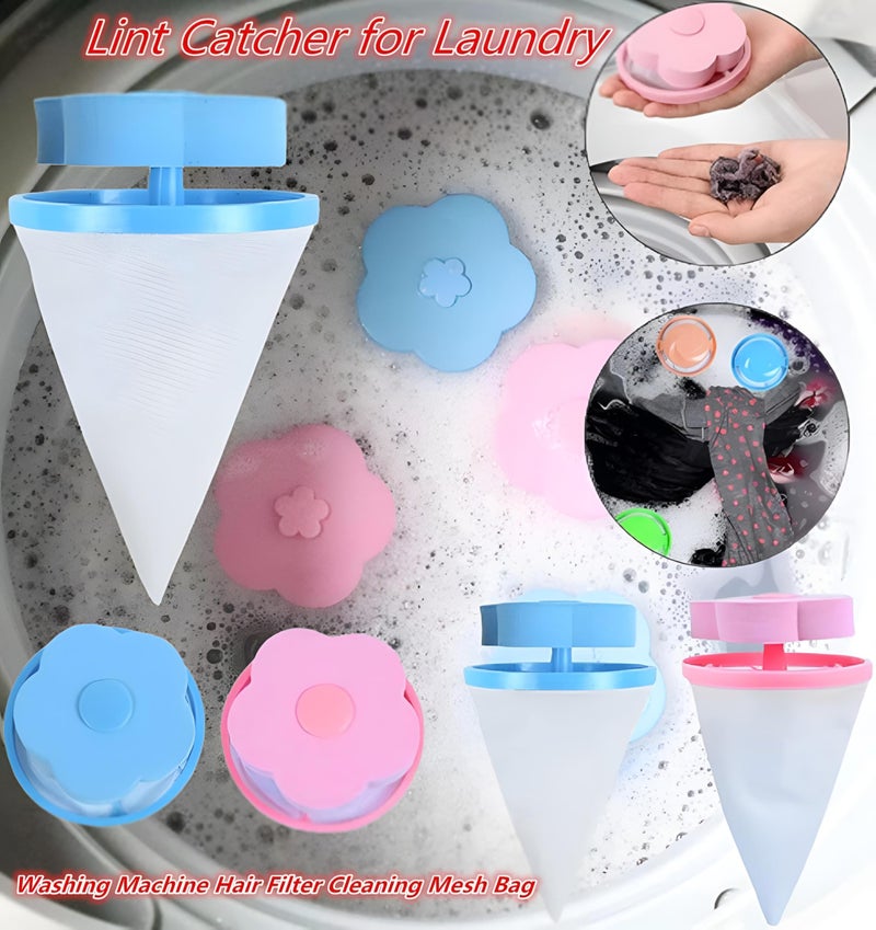 Lint Filter - Reusable Floating Mesh Trap for Washing Machine, Collects Pet Hair & Debris, Easy to Clean Screen Protector, Prevents Clogging, Durable Plastic Frame, Random Colors, 4 Pieces Pack - Image 1