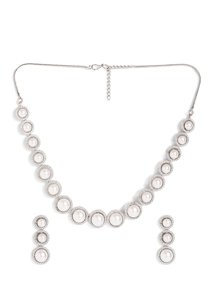 برياسي Pearls  American Diamond Stone Studded Jewellery Set