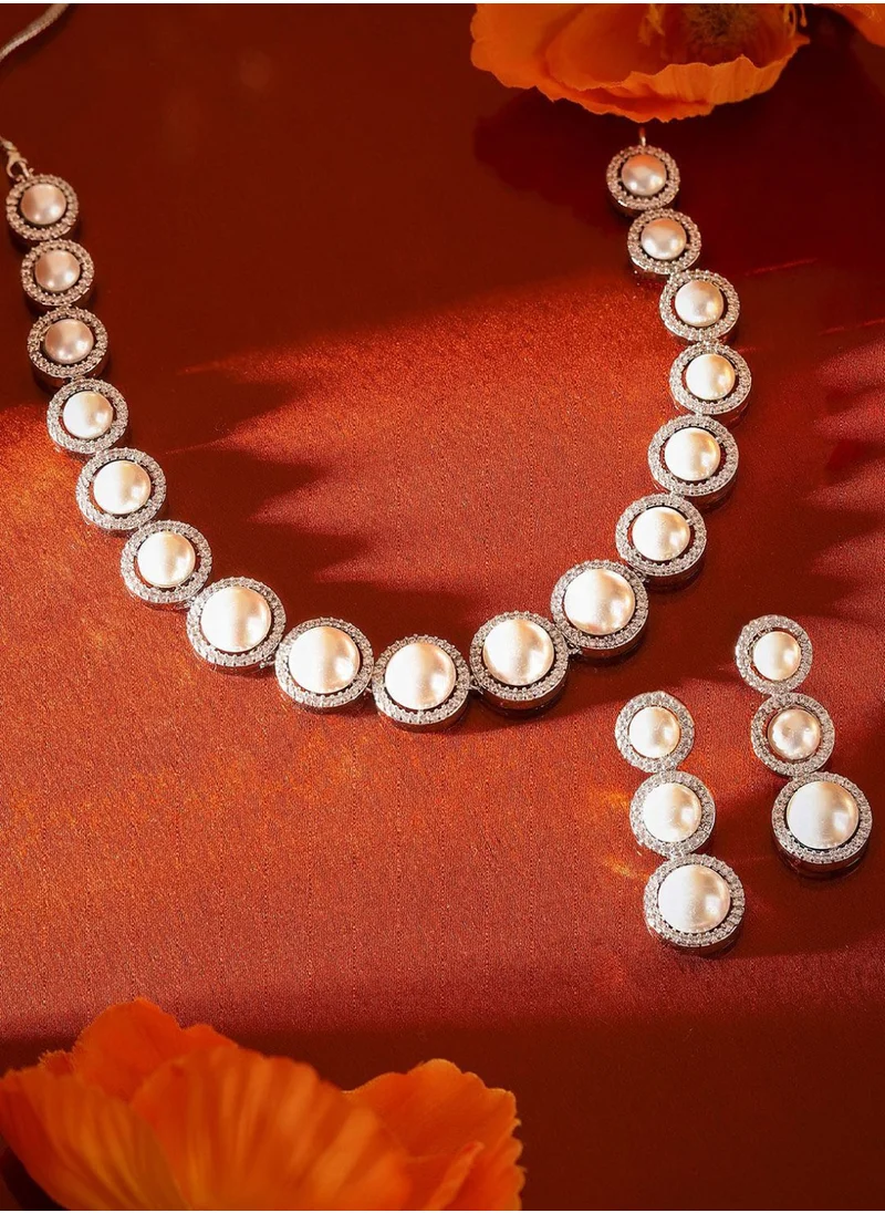 برياسي Pearls  American Diamond Stone Studded Jewellery Set