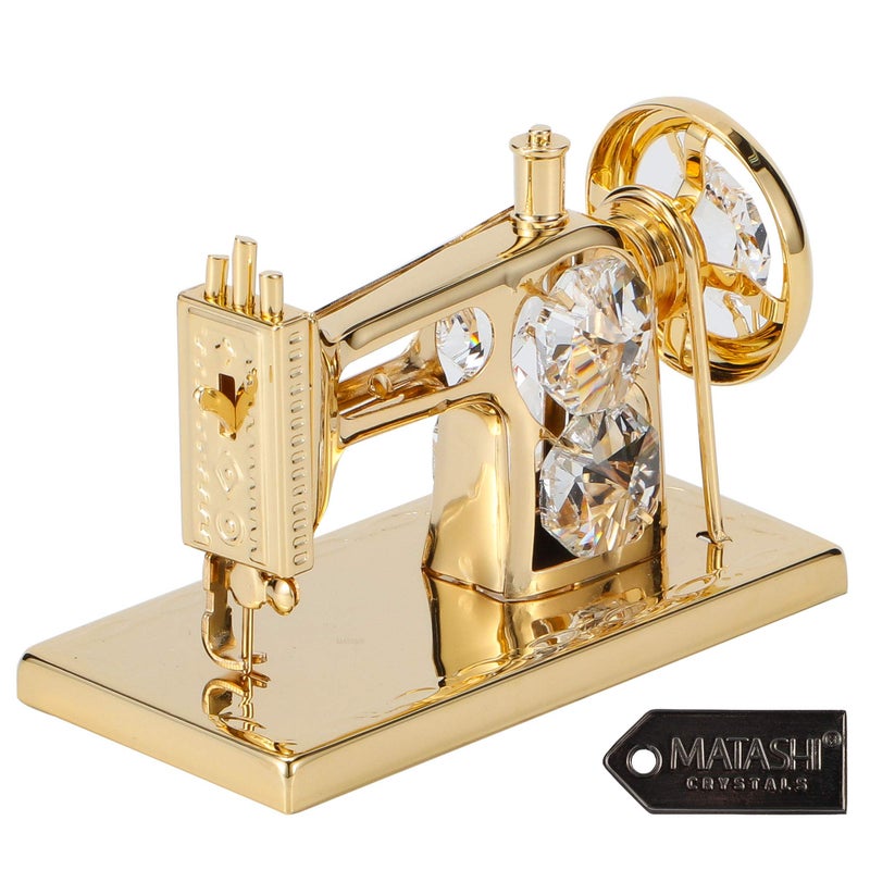 matashi Matashi Crystal Studded Sewing Machine Ornament with 24K Gold Plating - Tabletop Showpiece Item - Great Gift for Valentine's Day Decoration for Friends and Family  Mom  Daughter - Image 1