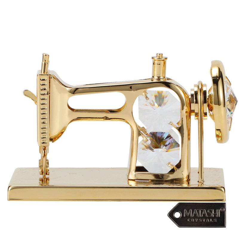 matashi Matashi Crystal Studded Sewing Machine Ornament with 24K Gold Plating - Tabletop Showpiece Item - Great Gift for Valentine's Day Decoration for Friends and Family  Mom  Daughter - Image 5