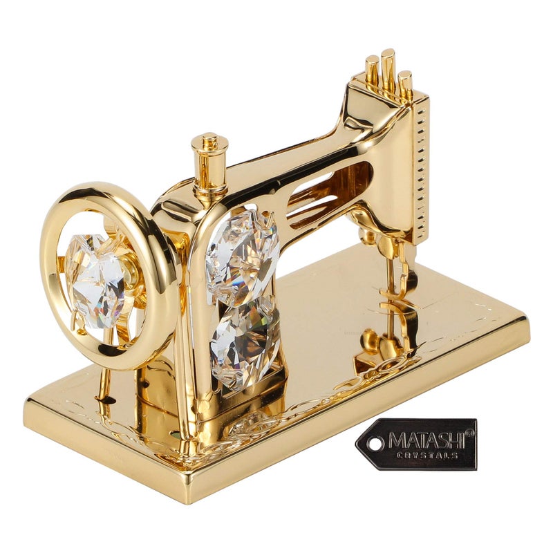 matashi Matashi Crystal Studded Sewing Machine Ornament with 24K Gold Plating - Tabletop Showpiece Item - Great Gift for Valentine's Day Decoration for Friends and Family  Mom  Daughter - Image 4