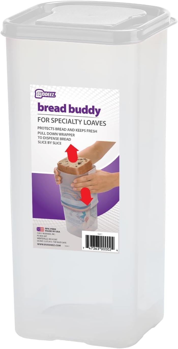 Buddeez Bread Buddy for Small Specialty Loaves, Bread Box, Bread Container, Fresh Bread Dispenser â€“ White Lid - Image 1