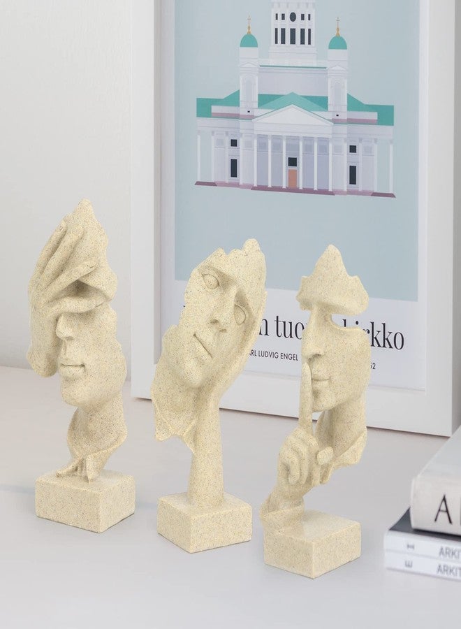 prosfalt 3 Pcs Thinker Statue, Silence is Gold Abstract Art Figurine, No Hear No See No Speak Modern Home Resin Sculptures Decorative Objects Decor for Home Office Bookshelf Desktop(Sandstone) - Image 4