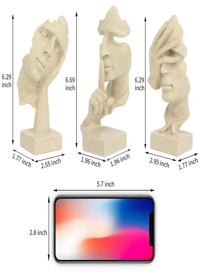 prosfalt 3 Pcs Thinker Statue, Silence is Gold Abstract Art Figurine, No Hear No See No Speak Modern Home Resin Sculptures Decorative Objects Decor for Home Office Bookshelf Desktop(Sandstone) - Image 5