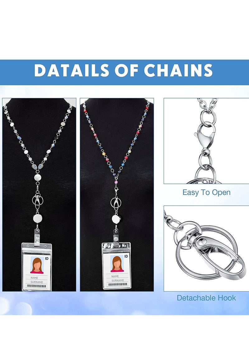 Excefore Badge Necklaces with ID Holders, 4 Sets Beaded Retractable Lanyards for Women Stainless Steel Lanyards, Multicolor, Medium - Image 5