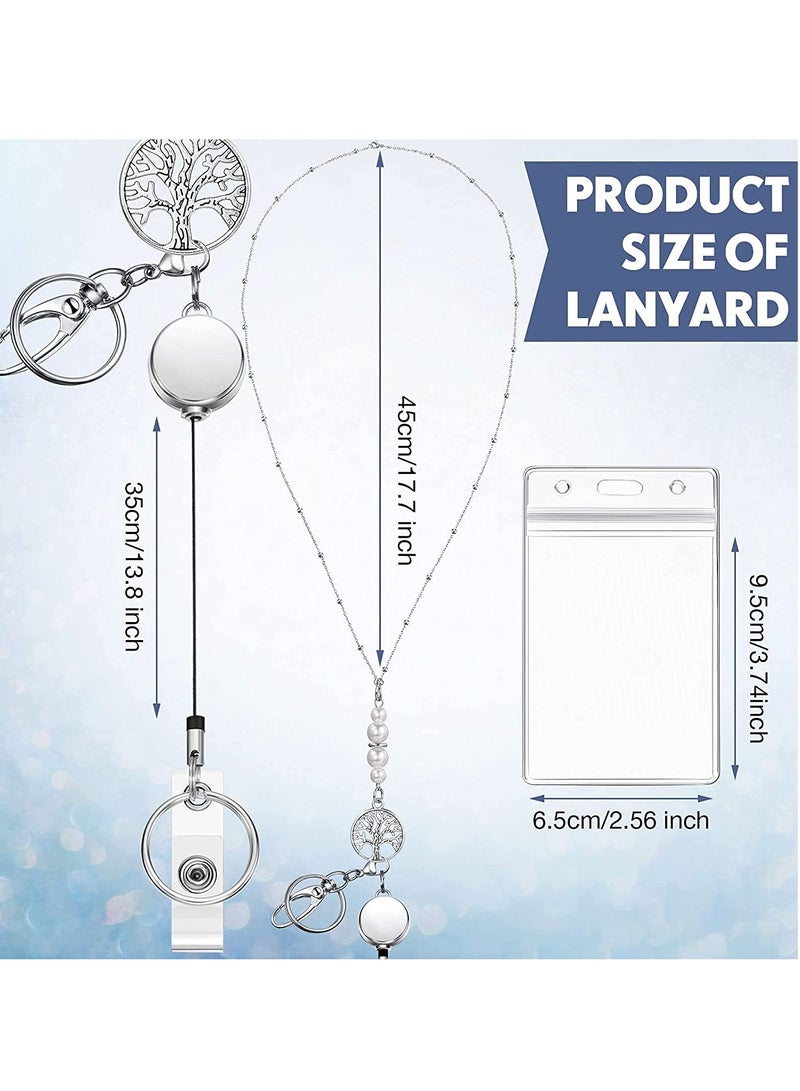 Excefore Badge Necklaces with ID Holders, 4 Sets Beaded Retractable Lanyards for Women Stainless Steel Lanyards, Multicolor, Medium - Image 2