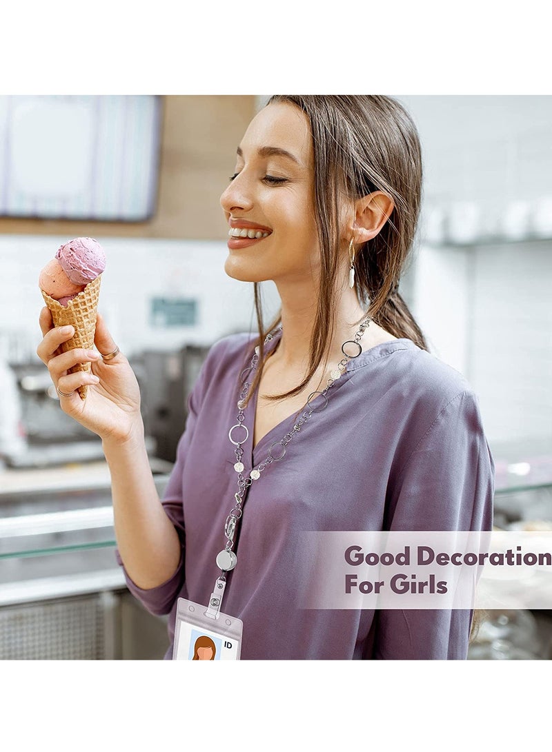 Excefore Badge Necklaces with ID Holders, 4 Sets Beaded Retractable Lanyards for Women Stainless Steel Lanyards, Multicolor, Medium - Image 3