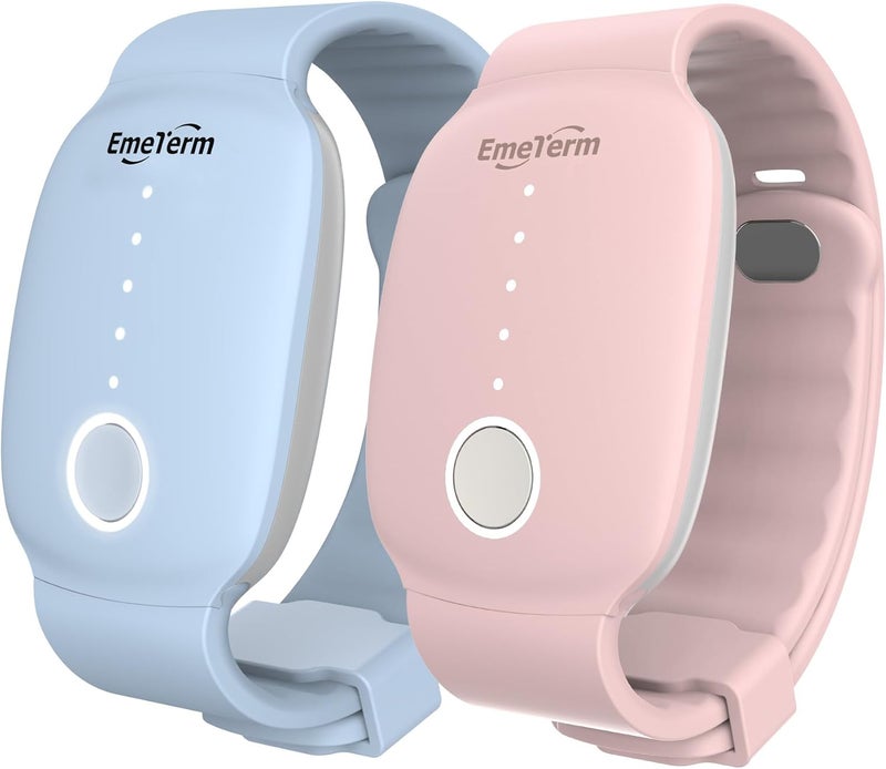 EmeTerm أداة تحفيز كهربائي معتمدة من إدارة الغذاء والدواء لتخفيف الغثيان - لعلاج غثيان الصباح ودوار السفر - أساور قابلة لإعادة الشحن بدون جل خالية من الأدوية (عبوة 2) - Image 1