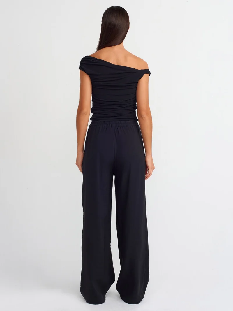 Dilvin 71515 Elastic Waist Full Length Trousers-Black