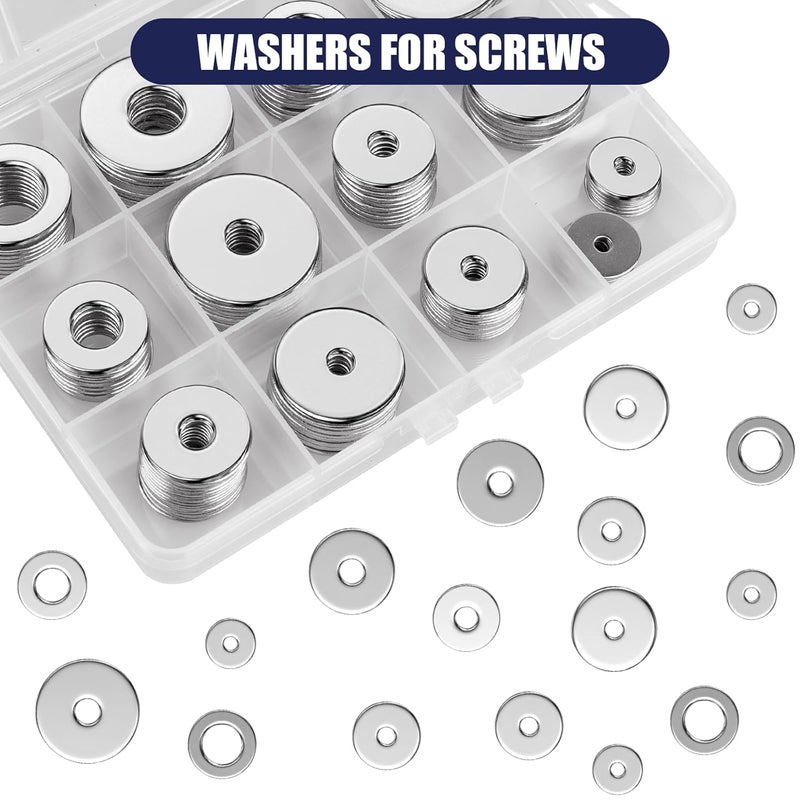 wegoup 18-8(304) Stainless Steel Metal Flat Washers for Screws and Bolts, 100 Pieces Assorted Washers Kit (12 Sizes M3-M12), Large and Small Hardware - Image 4