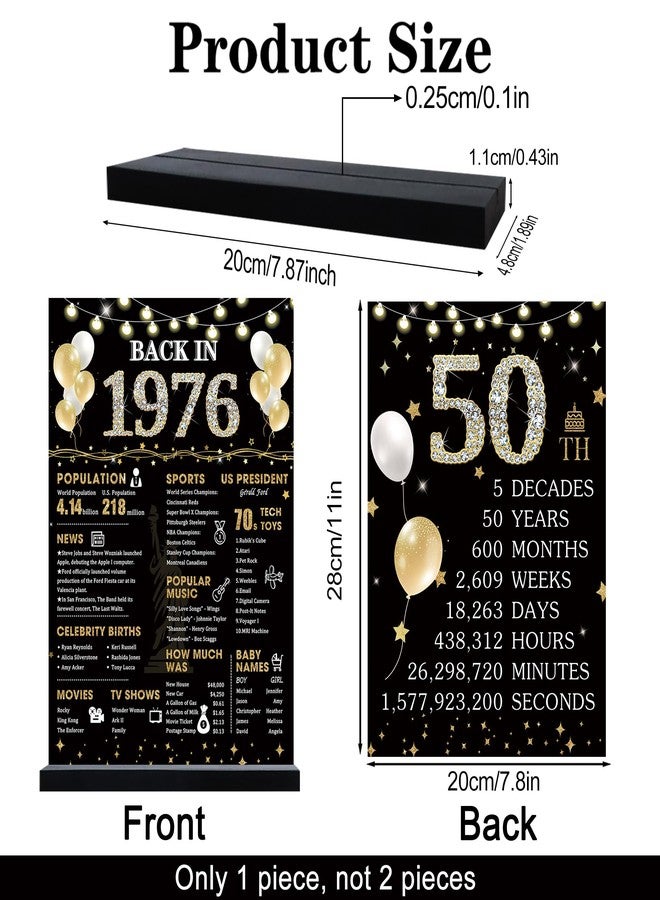 Roetyce 50th Birthday Decorations Gift for Women Men, Black Gold Back in 1976 Poster Acrylic Sign Centerpiece(1PC Duplex Printing), 50th Anniversary Table Decor, 50 Years Old Birthday Party Supplies - Image 2
